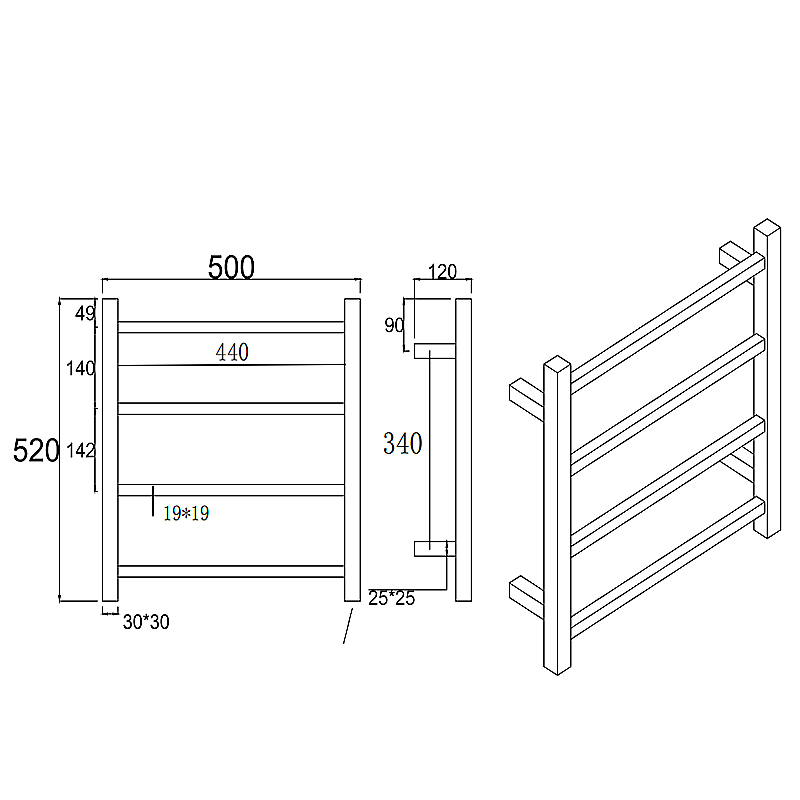 Black Heated Towel Rack 4 Bars - Image 2