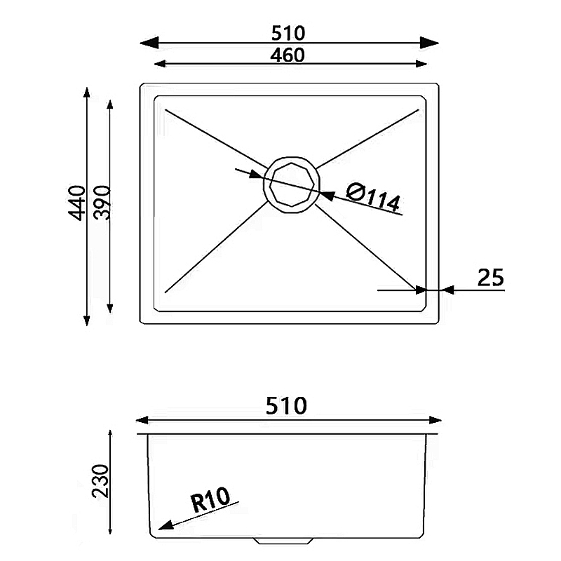 510x440x230mm Gun Metal Grey Stainless Steel Single Bowl Kitchen Sink - Image 4