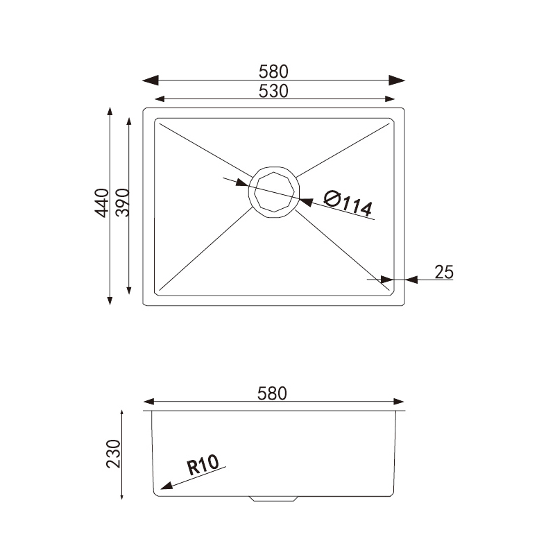580x440x230mm Gun Metal Grey Stainless Steel Single Bowl Kitchen Sink - Image 3