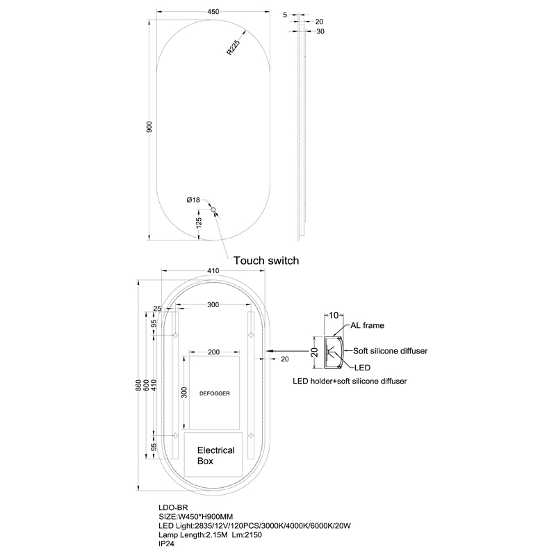 450x900mm LED Mirror - Image 4