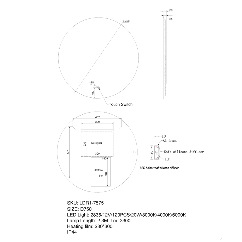 750mm LED Mirror - Image 3