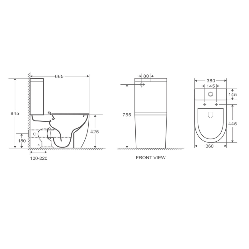 HANI-MB 665*380*845mm Matte Black Rimless Flushing Back to Wall Two-piece Toilet Suite - Image 2