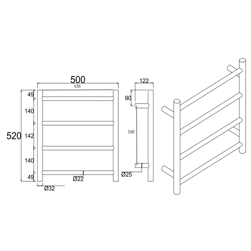 Light Brushed Brass Heated Towel Rack 4 Bars - Image 3