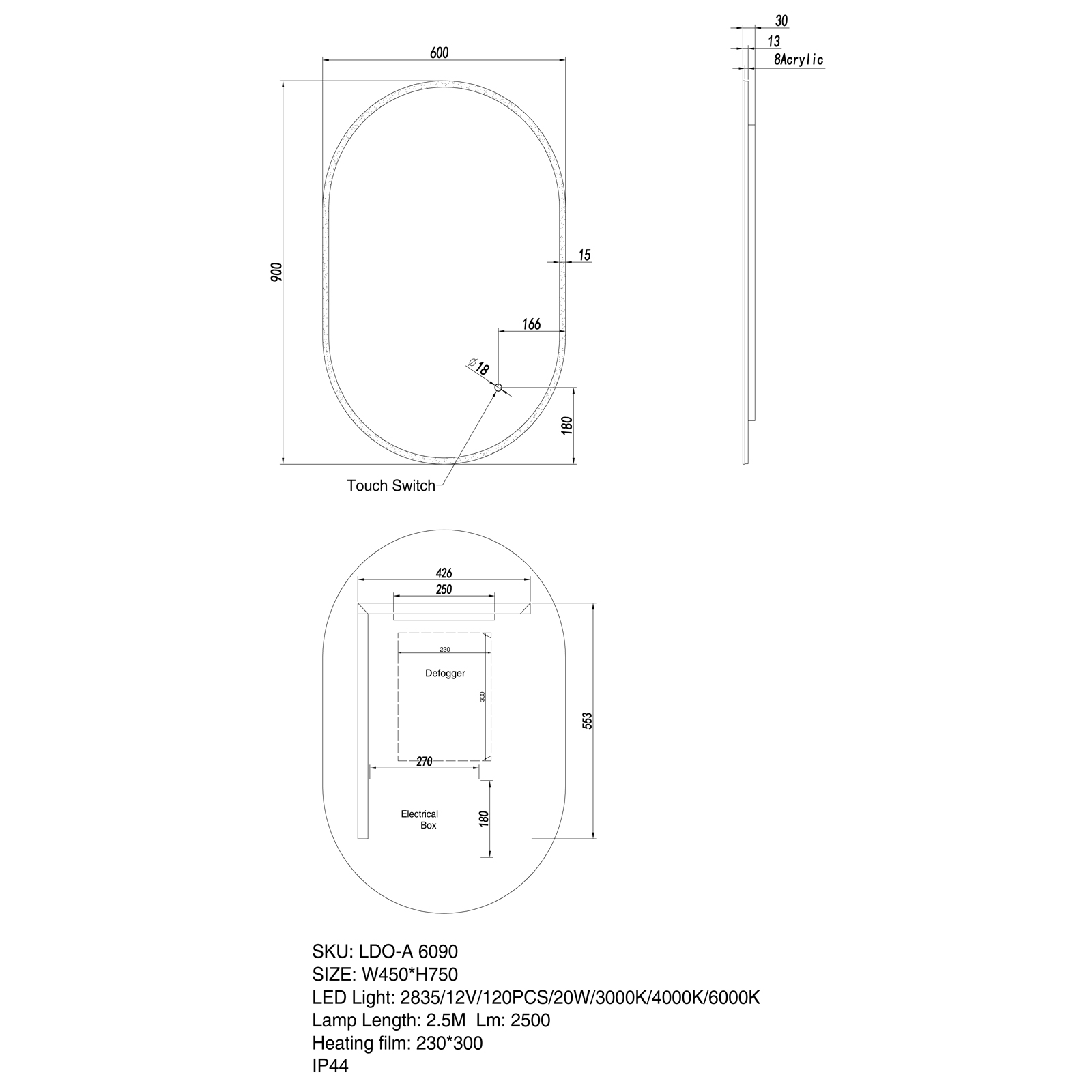600x900mm LED Mirror - Image 3