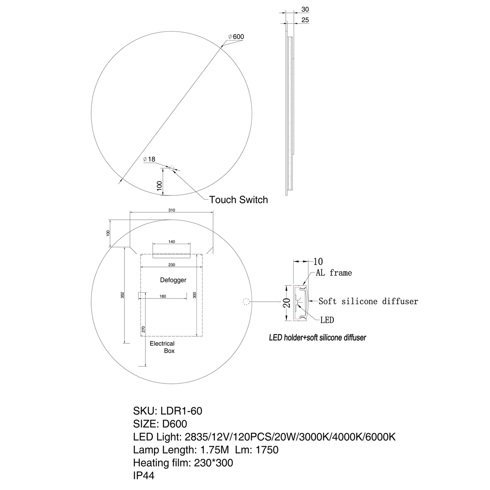 600mm LED Mirror - Image 3