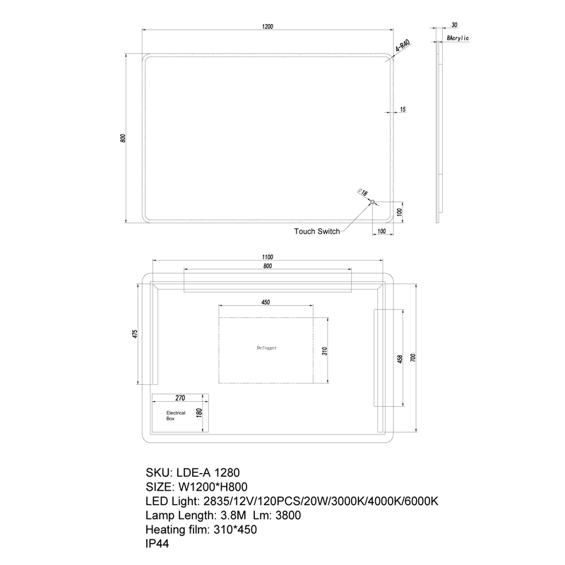 1200x800mm LED Mirror - Image 4