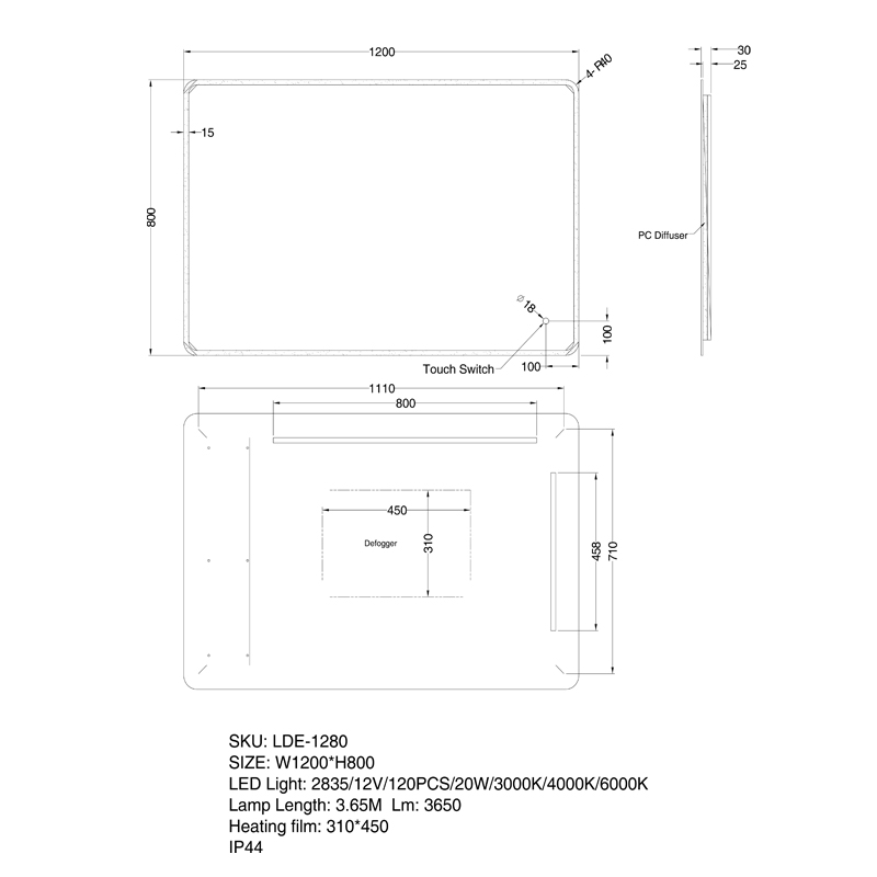 1200x800mm LED Mirror - Image 2