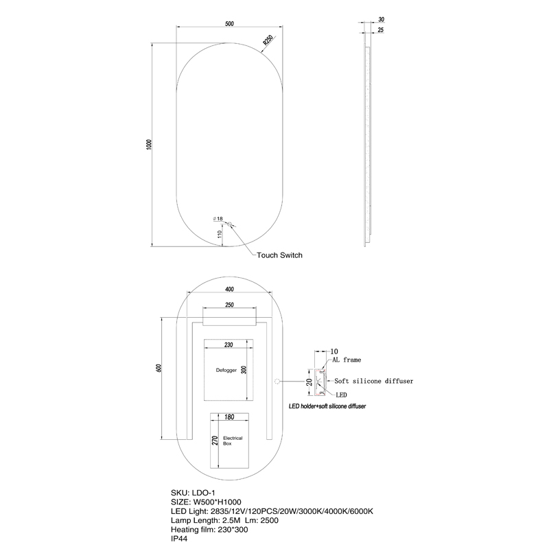 500x1000mm LED Mirror - Image 3