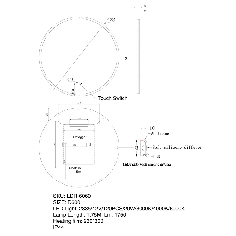 600mm LED Mirror - Image 3