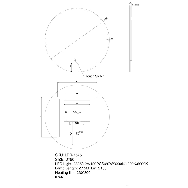 750mm LED Mirror - Image 3