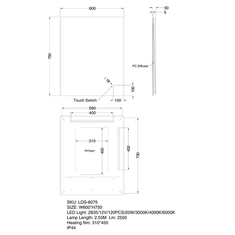 600x750mm LED Mirror - Image 3