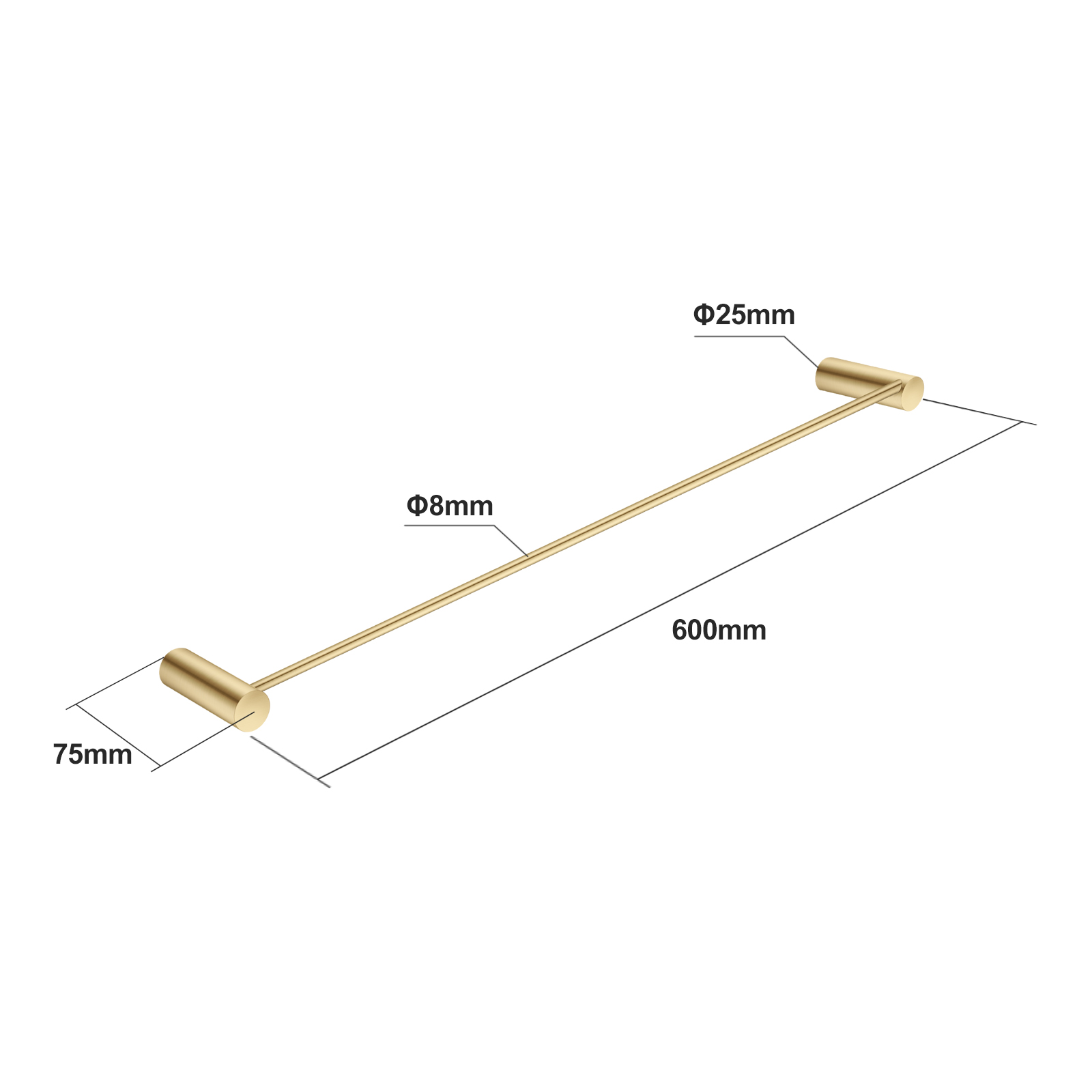 600mm Brushed Brass Single Towel Rail - Image 3