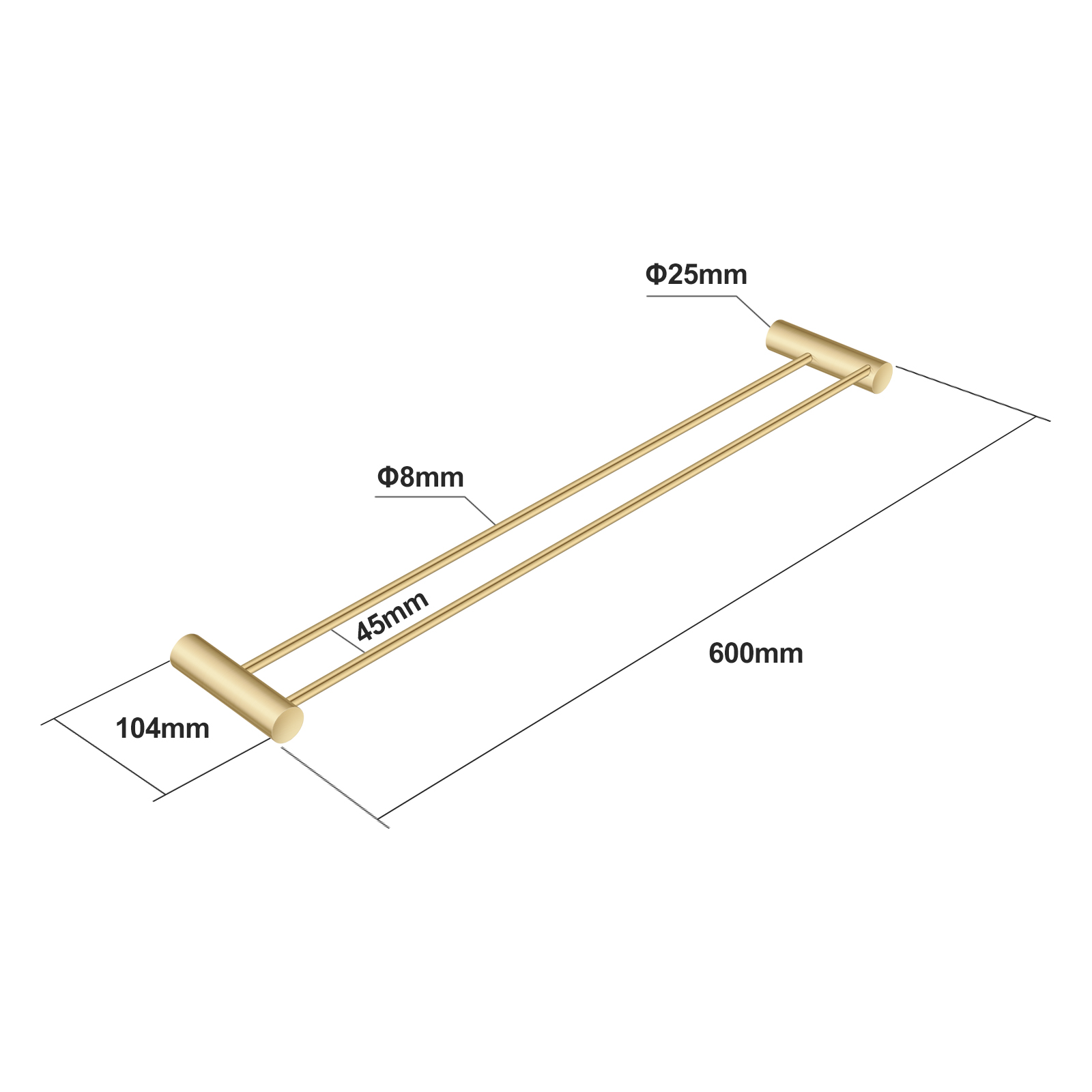 600mm Brushed Brass Double Towel Rail - Image 5