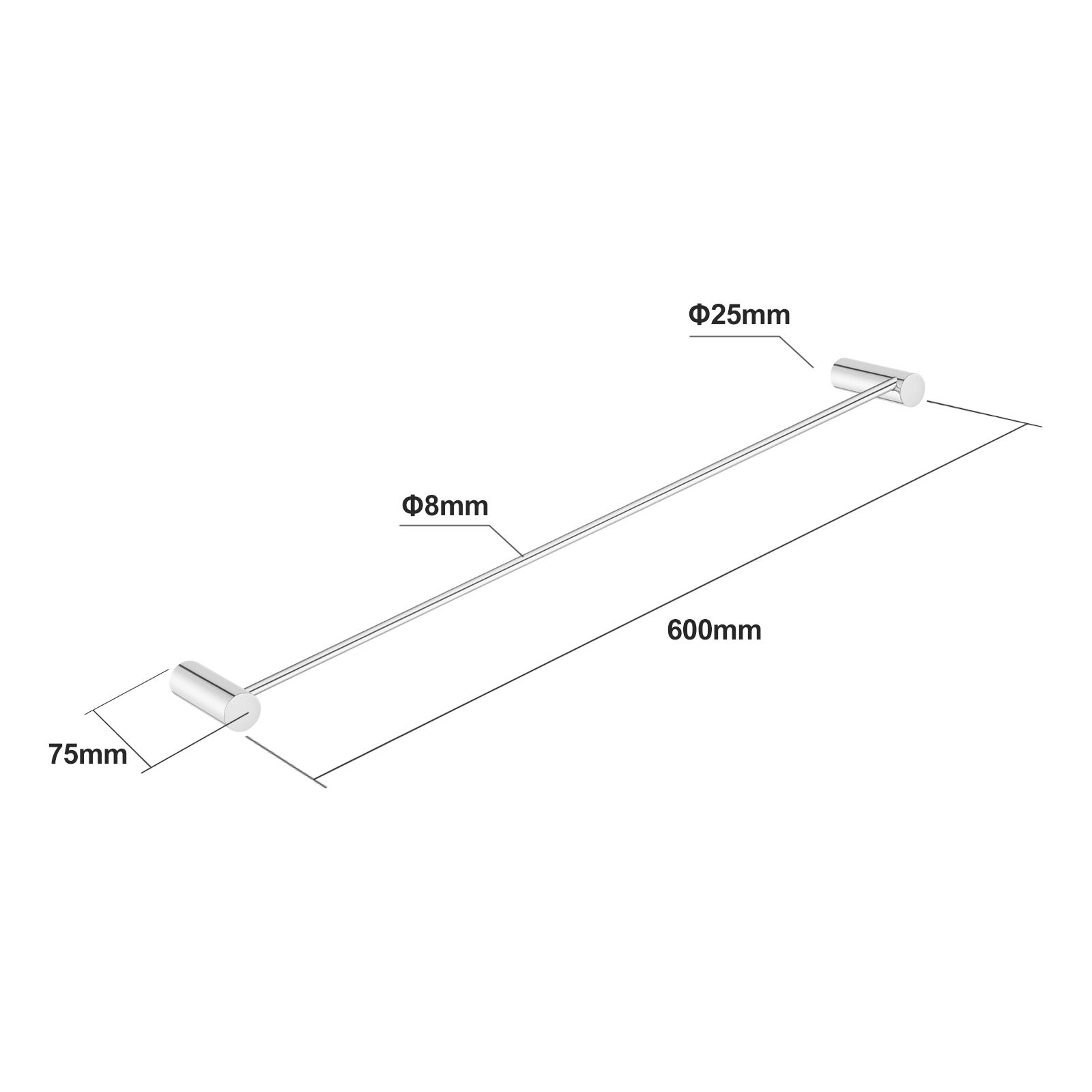 600mm Chrome Single Towel Rail - Image 5