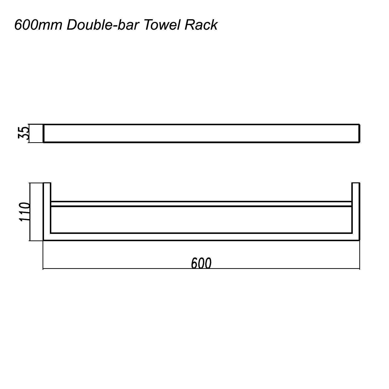 IVANO - 600mm Brushed Nickel Double Towel Rail - Image 2