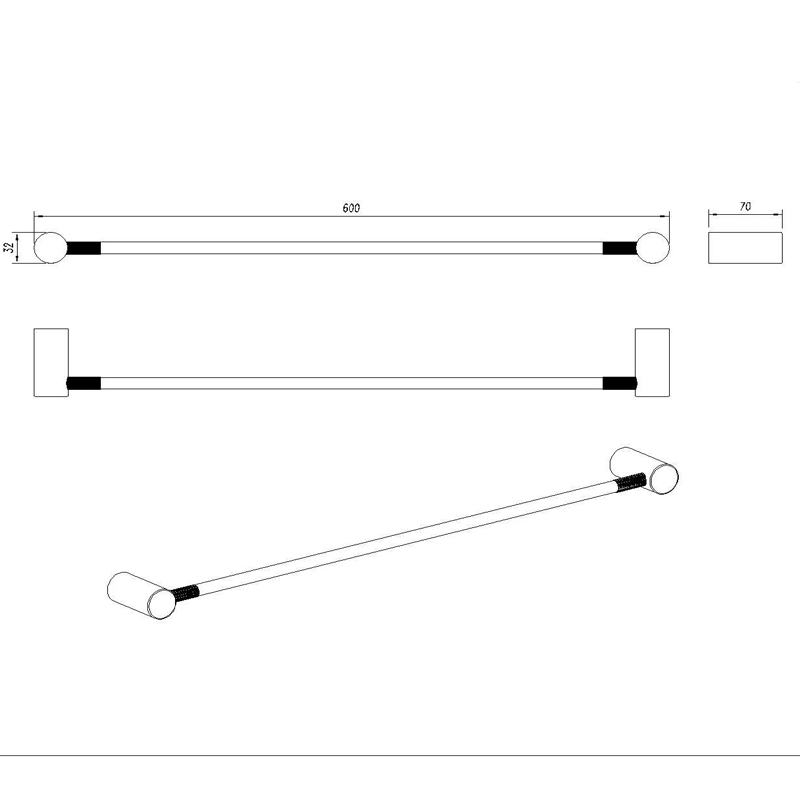 CADDENCE - 600mm Brushed Nickel Single Towel Rail - Image 2