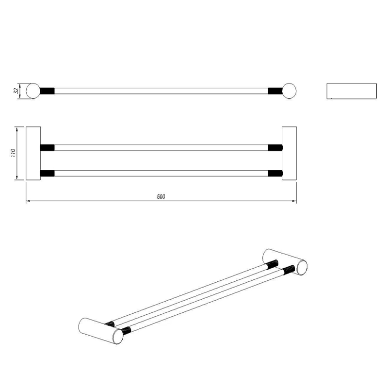 CADDENCE - 600mm Brushed Nickel Double Towel Rail - Image 2