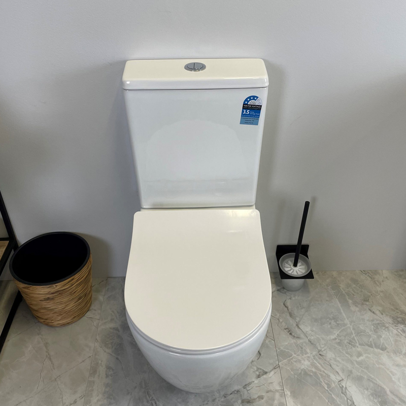 HANI 665*360*845mm Gloss White Rimless Flushing Back to Wall Two-piece Toilet Suite - Image 3