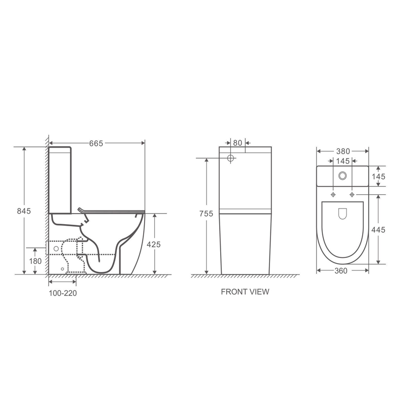 HANI 665*360*845mm Gloss White Rimless Flushing Back to Wall Two-piece Toilet Suite - Image 2