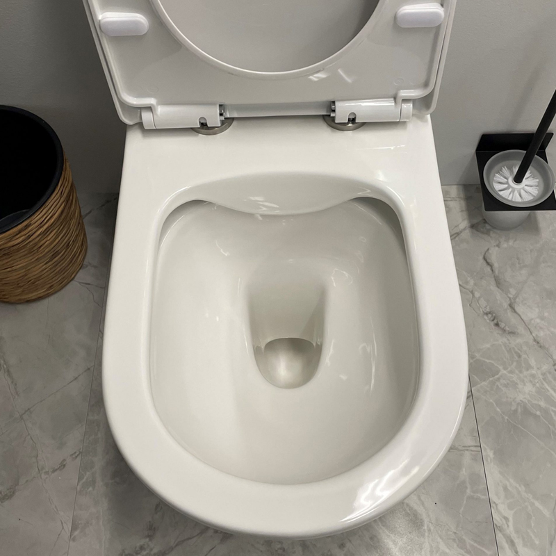 MOI 650*370*830mm Gloss White Rimless Flushing Back to Wall Two-piece Toilet Suite(Bottom Inlet) - Image 4