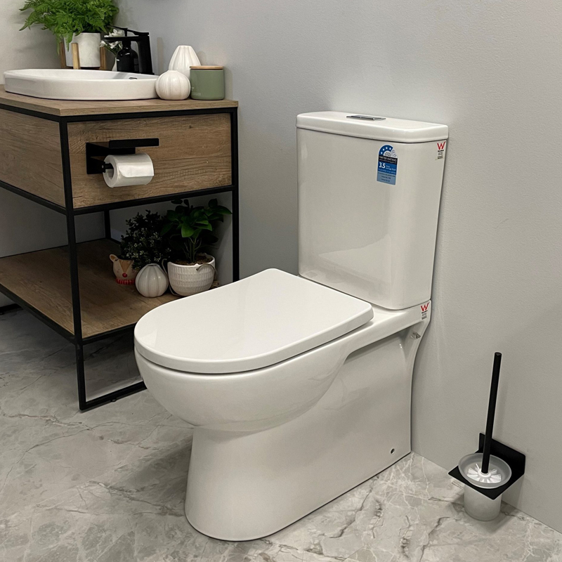 MOI 650*370*830mm Gloss White Rimless Flushing Back to Wall Two-piece Toilet Suite(Bottom Inlet) - Image 2