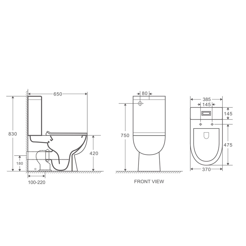 MOI 650*370*830mm Gloss White Rimless Flushing Back to Wall Two-piece Toilet Suite(Bottom Inlet) - Image 3