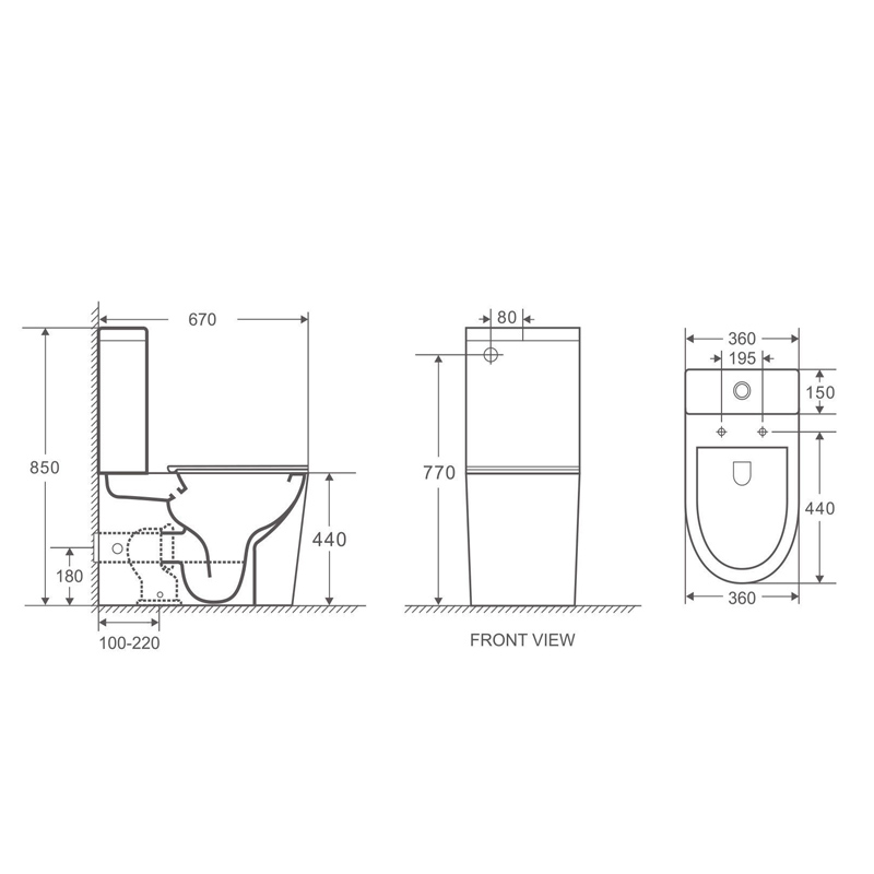PANI 670*360*850mm Gloss White Rimless Flushing Back to Wall Two-piece Toilet Suite - Image 2