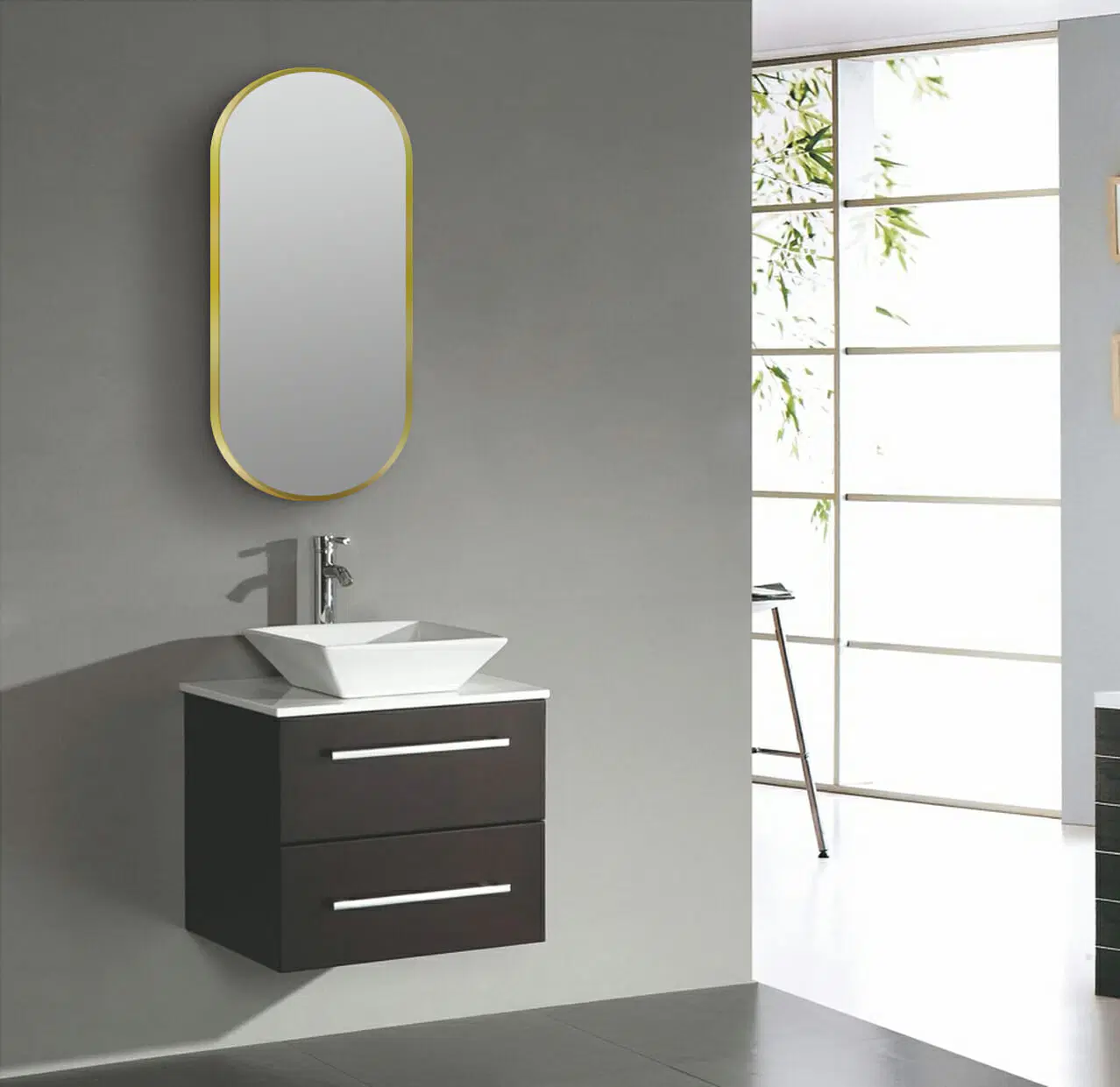 500x1000mm Matte Brushed Gold Framed LED Dressing Mirror - Image 3