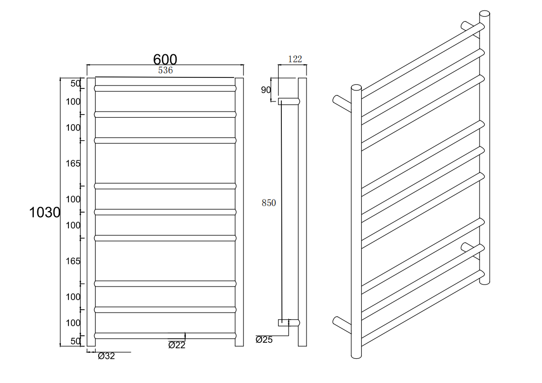 Black Heated Towel Rack 9 Bars - Image 2